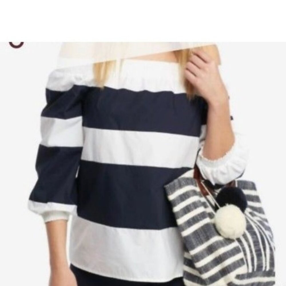 Crown & Ivy Women's Size Small Striped Off the Shoulder Blouse Poplin Top